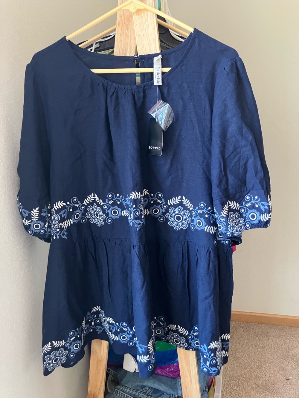 NWT torrid Navy Floral Embroidered Peplum Top